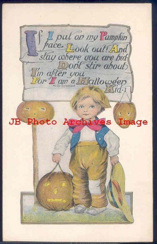 Halloween, Ullman No ULM02-3, Boy Putting on His Pumpkin Face, Jack o Lantern 