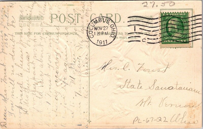 Vintage 1910's Schmucker Winsch Girl Golden Sun Harvest Thanksgiving Postcard