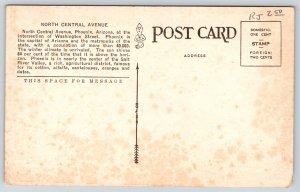 Phoenix Arizona~Central Ave View~Automobile~Flag~Church Steeple~1920s Postcard