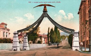 Vintage Postcard 1910's Entrance Highway Road Eagle Gate Salt Lake City Utah UT