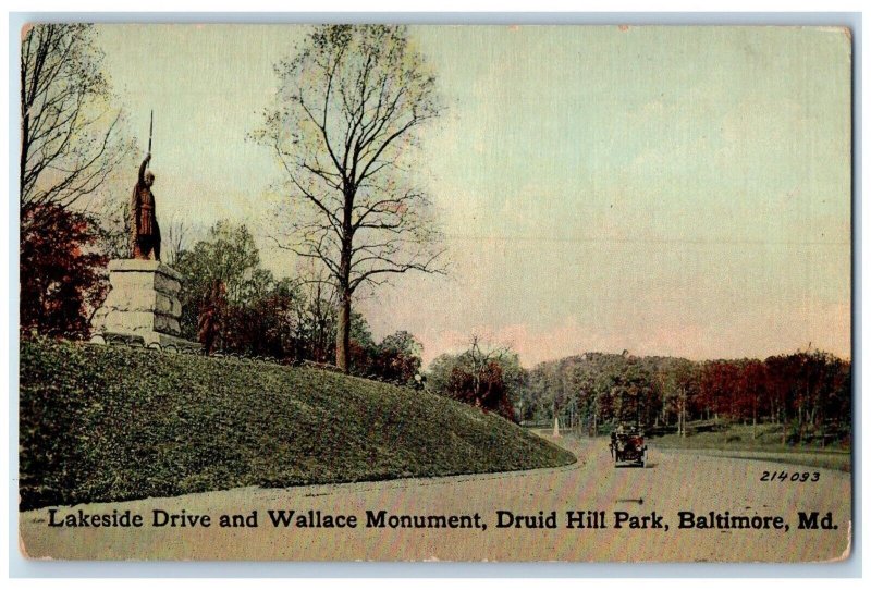 1910 Lakeside Drive Wallace Monument Druid Hill Park Baltimore Maryland Postcard 