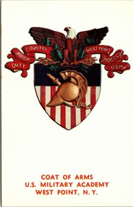 VINTAGE POSTCARD THE ACADEMY COAT OF ARMS U.S. MILITARY WEST POINT N.Y. 1960s