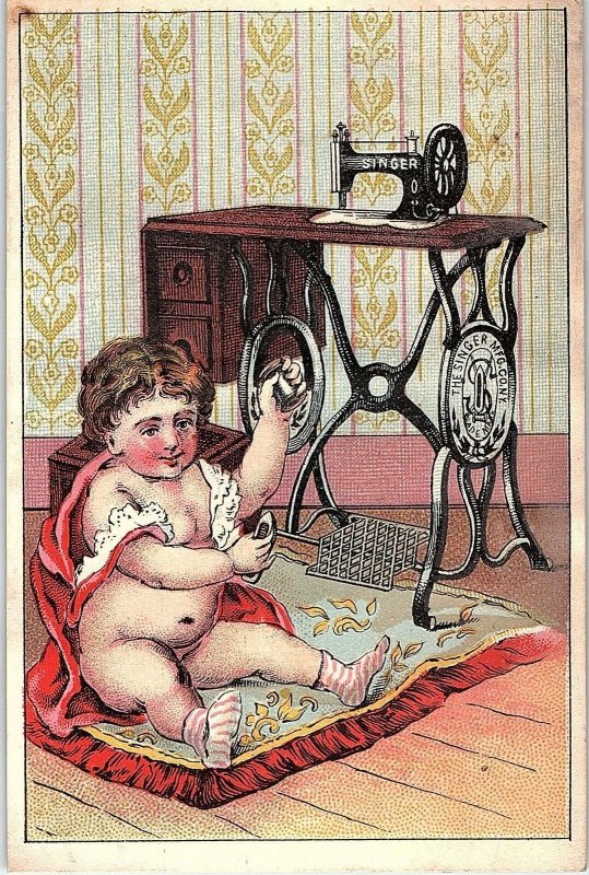 1880's The Singer Sewing Machine Cute Baby Victorian Trade Card P135