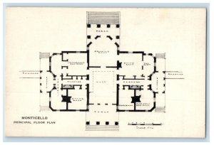 c1940's Home of Thomas Jefferson Monticello Principal Floor Plan NY Postcard 