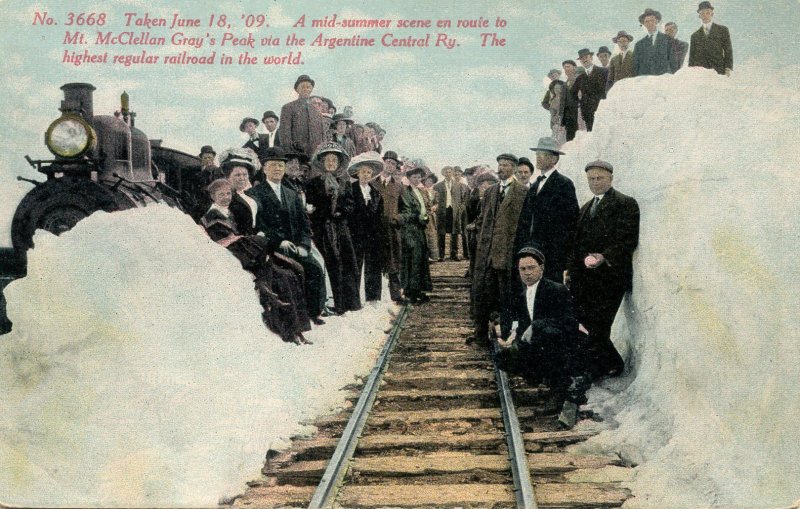 CO - Argentine Central Railway, Snowbanks on June 18, 1909