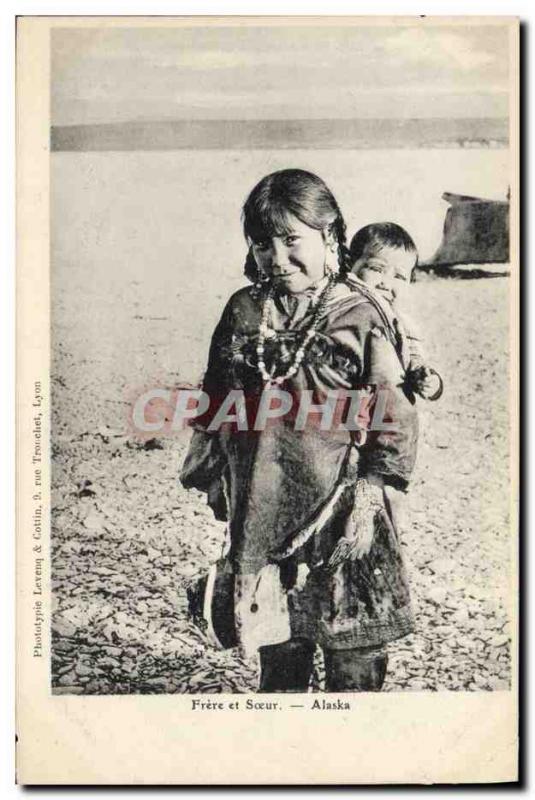 Old Postcard Polar Brother and sister Alaska