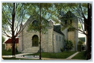 c1910 Holy Trinity Church Building Entrance Stairs Manistee Michigan MI Postcard