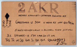 Staten Island New York NY Postal Card 2AKR Radio 30F QSL Ham Radio 1926