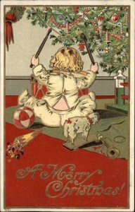 CHRISTMAS Little Boy Plays Toy Drum EMBOSSED c1910 Postcard