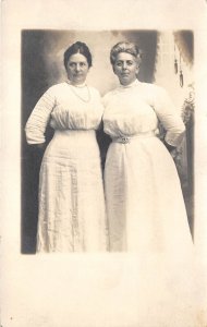 1910s RPPC Real Photo Postcard Pair Of Older Women In White Dresses One Belted