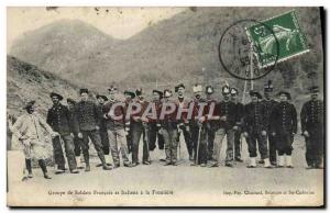 Old Postcard Customs Customs french soldier Group and Italian Army at the border