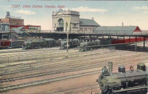 Omaha NE Train Station, RR Depot, Railroad, Steam Locomotives Ca. 1910