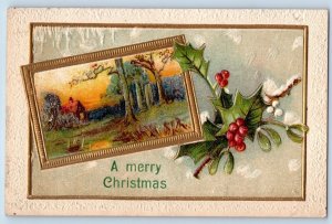 Christmas Postcard Holly Berries Mistletoe Embossed Long Pine Nebraska NE 1908