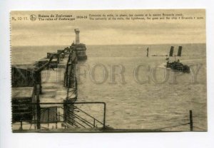 3158332 WWI Ruins of Belgium ZEEBRUGGE LIGHTHOUSE Guns SHIP