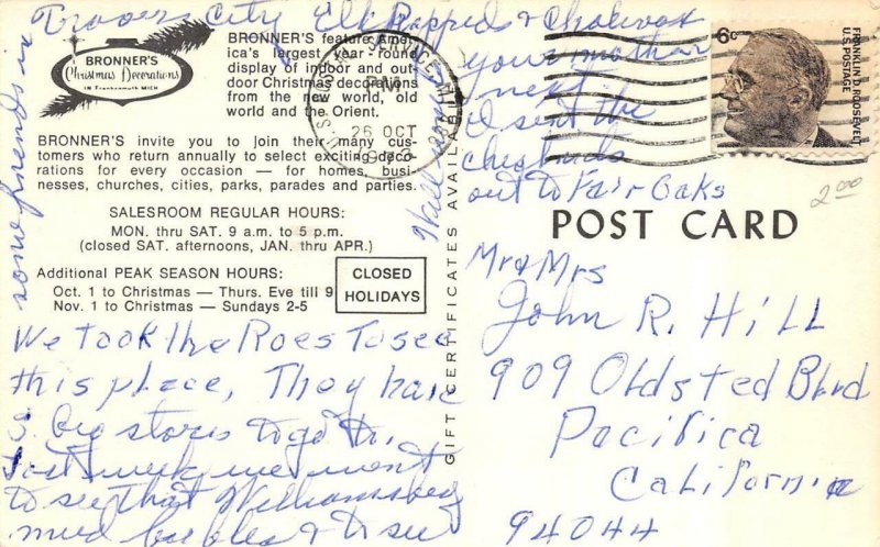 FRANKENMUTH, Michigan MI   BRONNER'S CHRISTMAS STORE~Interior  ROADSIDE Postcard