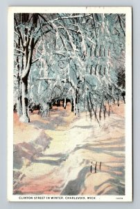 Charlevoix MI-Michigan, Clinton Street In Winter Vintage Postcard 