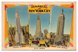 Vintage Monarchs of New York City, Chrysler, RCA, Empire St Bldgs, NY Postcard