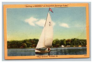 Vintage 1940's Postcard Sailing a Rebel on Saratoga Lake Toledo Ohio