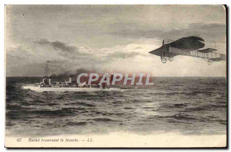 Old Postcard Jet Aviation Bleriot crossing the Channel boat