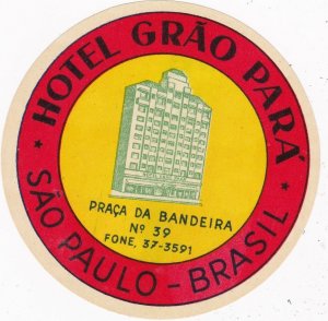Brasil Sao Paulo Hotel Grao Para Vintage Luggage Label sk4015