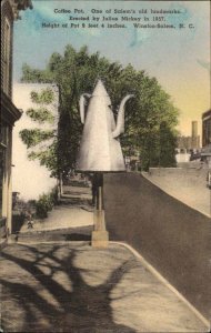 Winston Salem New York NY Coffee Pot Hand Colored Albertype 1930s-50s Postcard