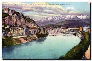 Grenoble Old Postcard General view of the strong and the Alpine chain