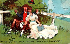 Humour Romantic Couple Why Do Ye Nae Wear Breeks Laddie 1909