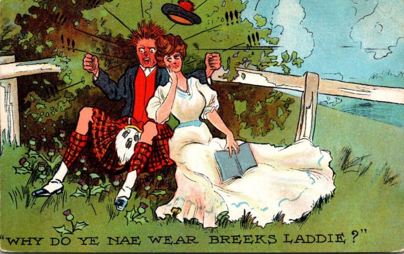 Humour Romantic Couple Why Do Ye Nae Wear Breeks Laddie 1909