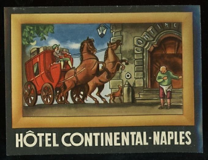 VINTAGE HOTEL CONTINENTAL NAPLES AUTHENTIC ADVERTISING LUGGAGE STICKER 13-67