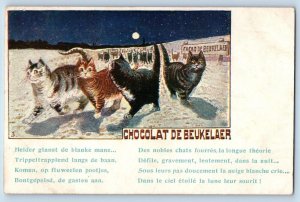 Louis Wain Artist Signed Postcard Cat Kittens Walking Full Moon Animal c1910's