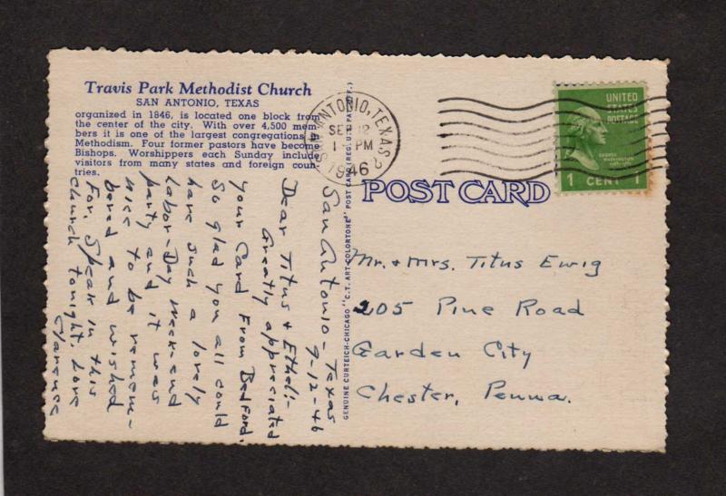 TX Travis Park Methodist Church San Antonio Texas Linen Postcard