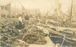 1920s Tarpon Springs Florida Sponge Fleet Dock Occupation RPPC Photo Postcard