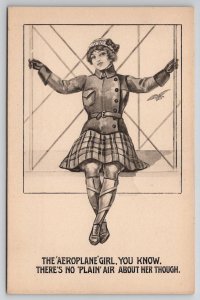 Pioneer Aviation Pretty Woman Piercing Eyes Aeroplane Girl Wordplay Postcard L36