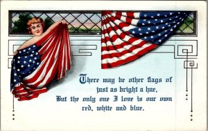 c1910 PATRIOTIC FLAGS RED WHITE & BLUE WHITNEY MADE EMBOSSED POSTCARD 26-230