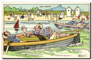 Our boys Marins- Puller - boat Postcard Old Illustrator Gervese