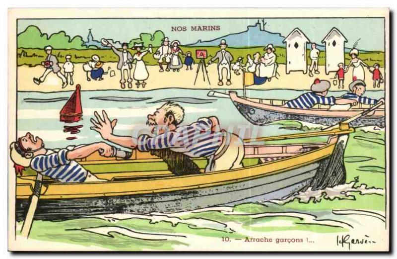 Our boys Marins- Puller - boat Postcard Old Illustrator Gervese