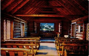 Vtg Moose Wyoming WY Chapel of the Transfiguration Interior 1950 Chrome Postcard