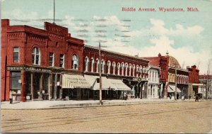 Wyandotte MI Biddle Avenue Thomas Drugs Cahalan Bros c1919 Postcard H9 