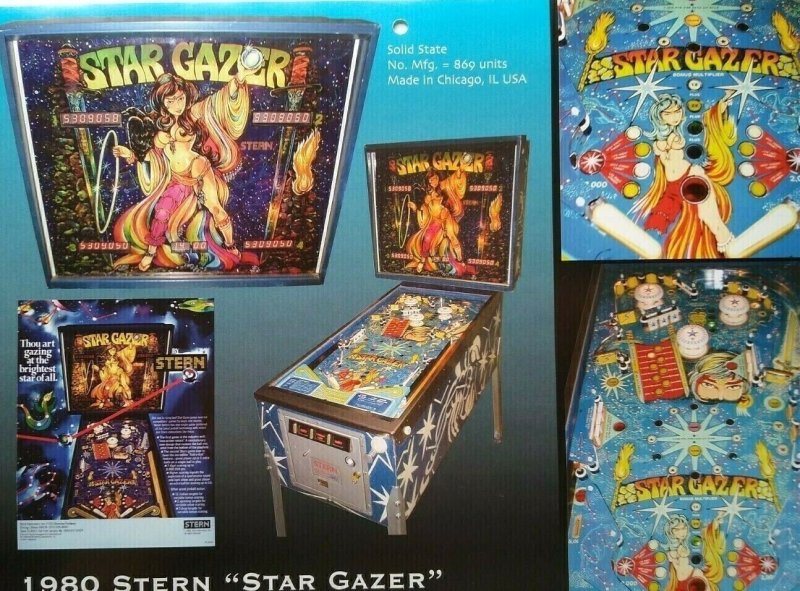 Star Gazer Pinball Machine Art Collage Ready To Frame Artwork Space Age Fantasy