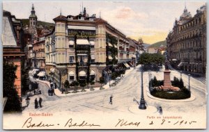 Baden-Baden Partie Em Leopoldsplatz Hotel Victoria Street View Monument Postcard