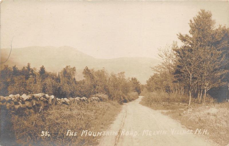 Mountain Village New Hampshire~The Mountain Road~Stone Wall on Left~c1910 RPPC