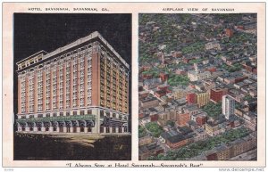 Night View of Hotel Savannah, Aerial View of City, Savannah, Georgia, 30-40´s