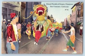 San Francisco California Postcard Annual Parade Dragon Chinatown c1940 Vintage