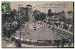 Paris Luna Park Postcard Old Water fall of Arrival & # 39un boat on the lake ...