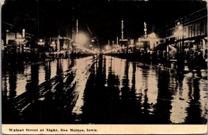 Iowa Des Moines Walnut Street At Night 1913