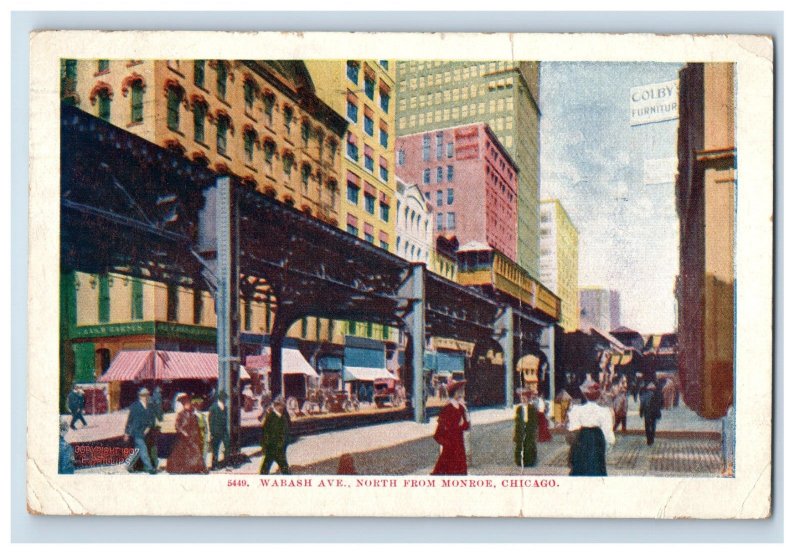 Vintage Wabash Ave North From Monroe, Chicago. Postcard P145E