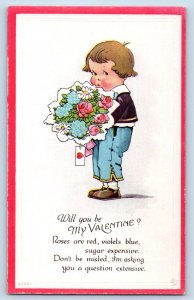 Plaza Washington WA Postcard Valentine Boy With Flowers Bouquet Embossed c1910's