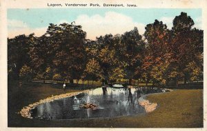 DAVENPORT, IA Iowa  LAGOON~VANDERVEER PARK  Man~Fountain~Pond  c1920's Postcard