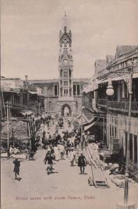 LP47        Postcard, India, Delhi,  Street Scene, Clock 