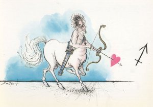 Romantic Minotaur Sagittarius Ronald Searle Zodiac Astrology Postcard